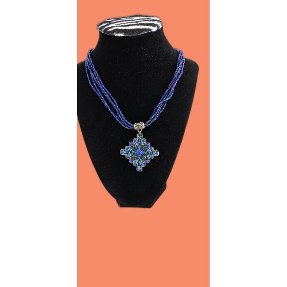 VTG F.A.I.T.H multicolor Rhinestones Pendant Multi Strand Seed Beads Necklace - Picture 4 of 14